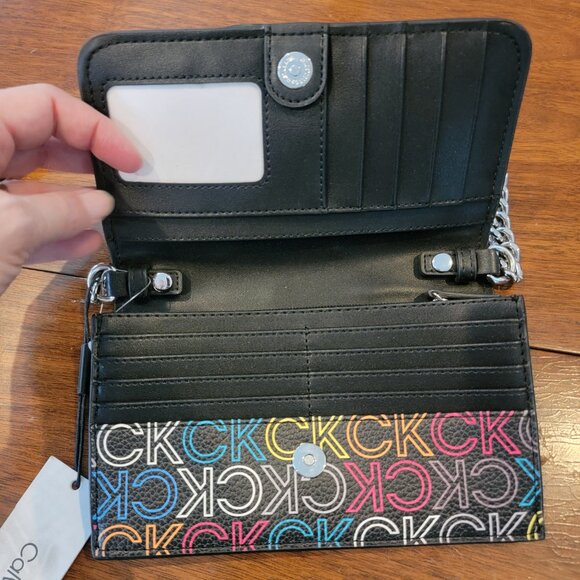 CALVIN KLEIN Multicolored Logo Crossbody Chain Wallet MSRP $138 - Picture 3 of 16